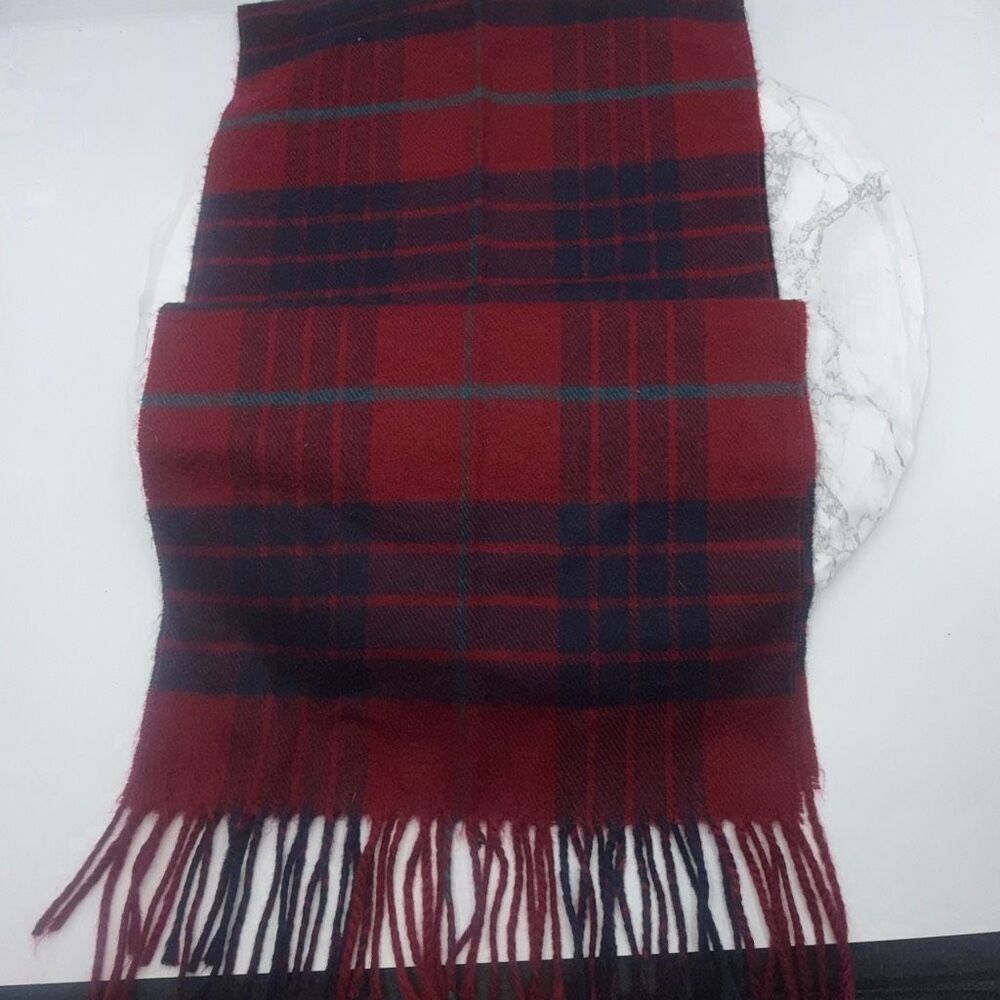 CHRISTIAN DIOR MONSIEUR Red, Navy Blue and Turquoise Tartan Plaid Cashmaire Scar - Picture 4 of 4